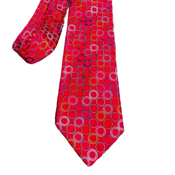 Ted Baker Tie 100% Silk Red Circle Pattern USA Made - Picture 2 of 6